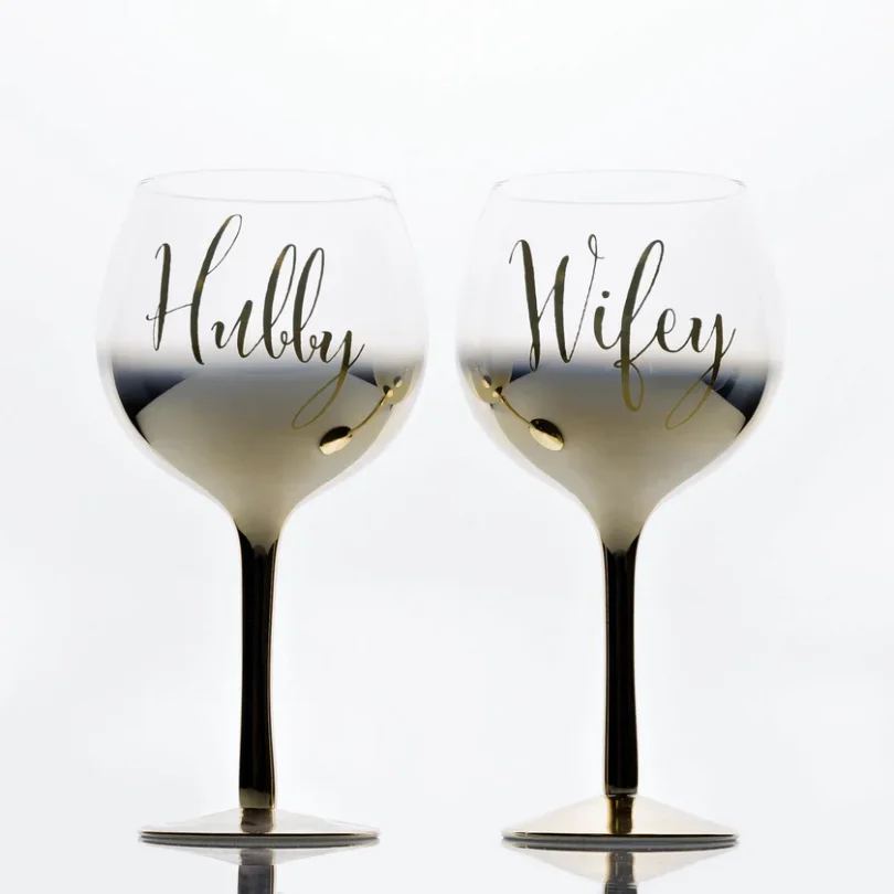 Always & Forever Hubby & Wifey Gold Ombre Gin Glasses Set - Image 2
