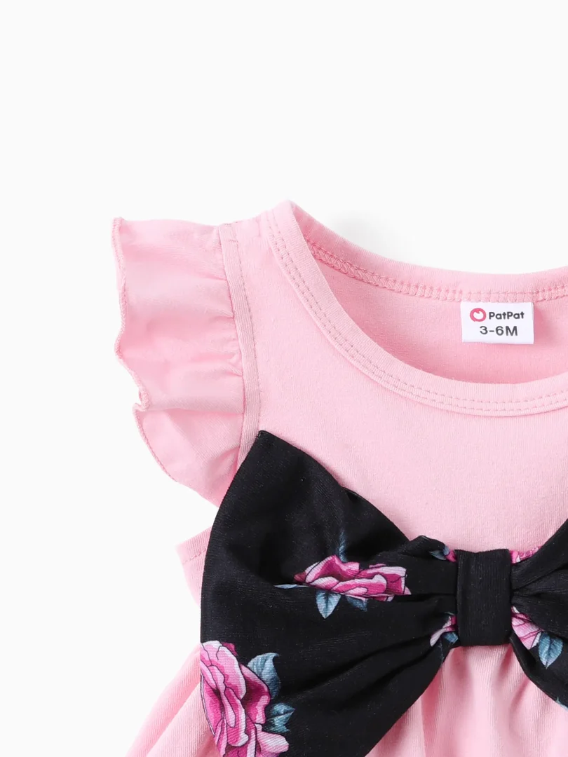 2pcs Baby/Toddler Girl Sweet Bowknot Flutter-sleeve Top and Floral Print Leggings Set - Image 4