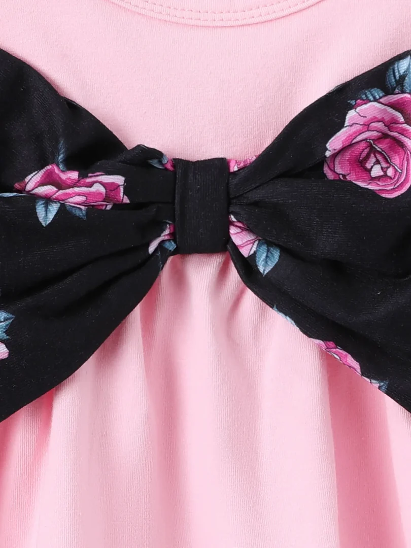 2pcs Baby/Toddler Girl Sweet Bowknot Flutter-sleeve Top and Floral Print Leggings Set - Image 5