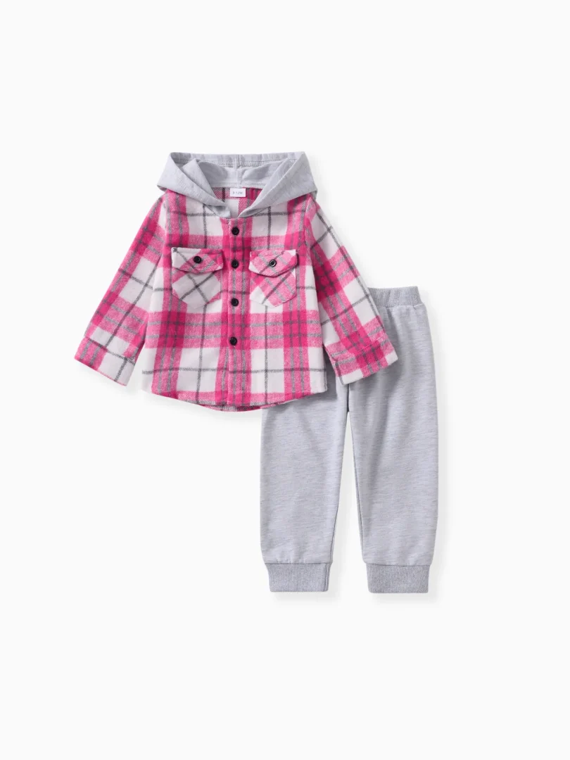 2pcs Kid Girl/Boy Grid Avant-garde Set with Lapel