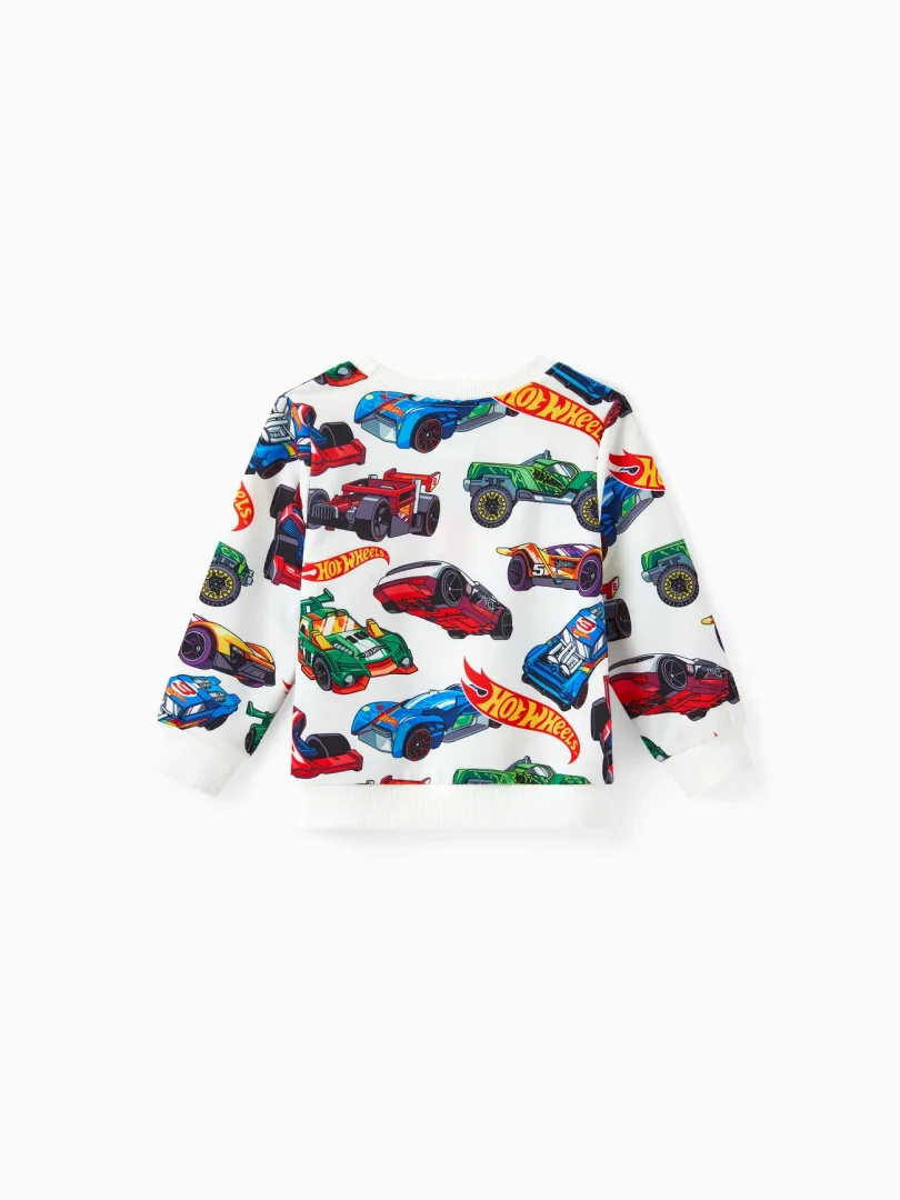 Hot Wheels 2pcs Toddler Boy Vehicle Race Car Print Sweatshirt and Elasticized Cotton Pants Set - Image 2