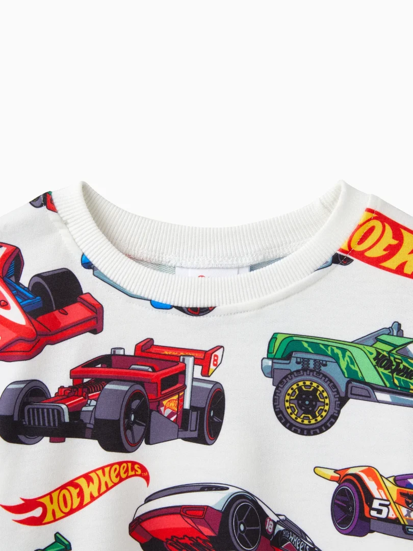 Hot Wheels 2pcs Toddler Boy Vehicle Race Car Print Sweatshirt and Elasticized Cotton Pants Set - Image 5