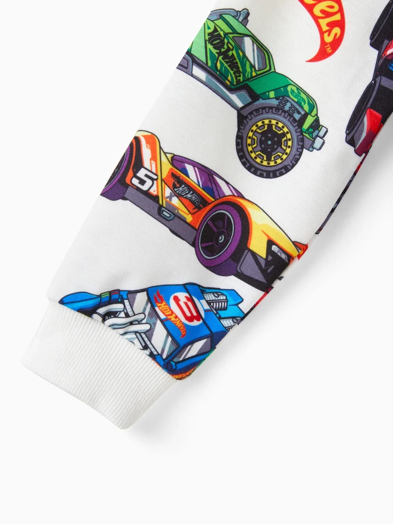 Hot Wheels 2pcs Toddler Boy Vehicle Race Car Print Sweatshirt and Elasticized Cotton Pants Set - Image 4