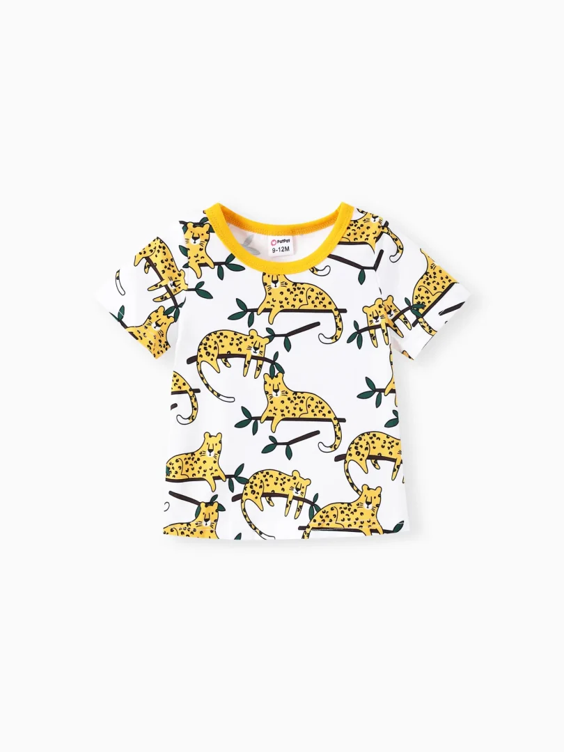 2pcs Baby Boy All Over Dinosaur Print Short-sleeve Tee and Solid Shorts Set - Image 2