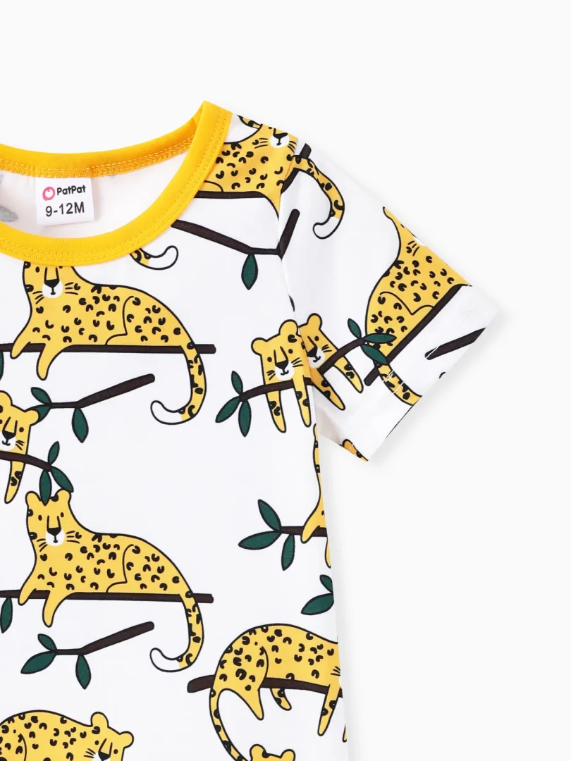 2pcs Baby Boy All Over Dinosaur Print Short-sleeve Tee and Solid Shorts Set - Image 5