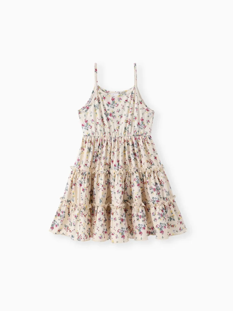 2pcs Toddler Girl Buttons Front Long-sleeve Jacket and Allover Floral Print Ruffle Slip Dress Set - Image 2