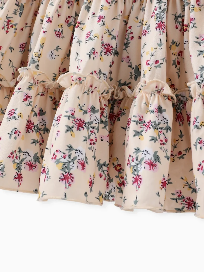 2pcs Toddler Girl Buttons Front Long-sleeve Jacket and Allover Floral Print Ruffle Slip Dress Set - Image 5