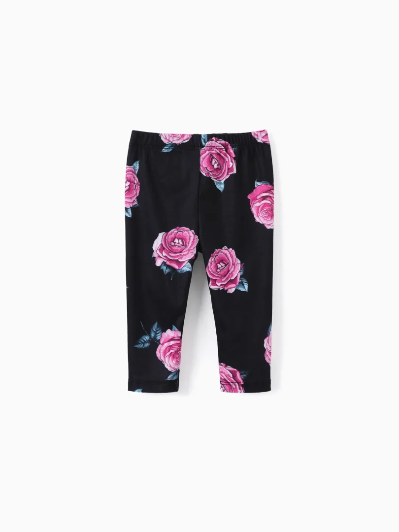 2pcs Baby/Toddler Girl Sweet Bowknot Flutter-sleeve Top and Floral Print Leggings Set - Image 3