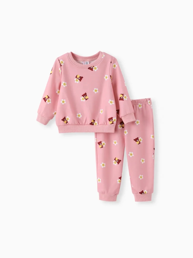 Baby Boy/Girl 2pcs Bear Print Sweatshirt and Pants Set