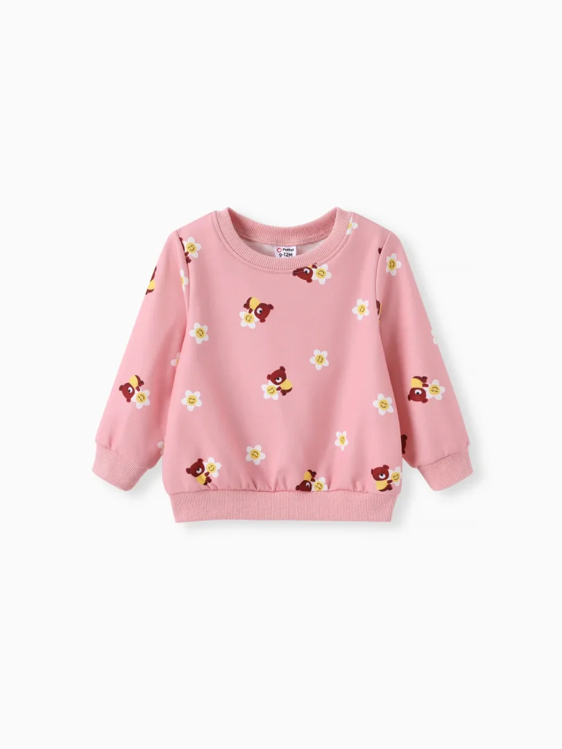 Baby Boy/Girl 2pcs Bear Print Sweatshirt and Pants Set - Image 2