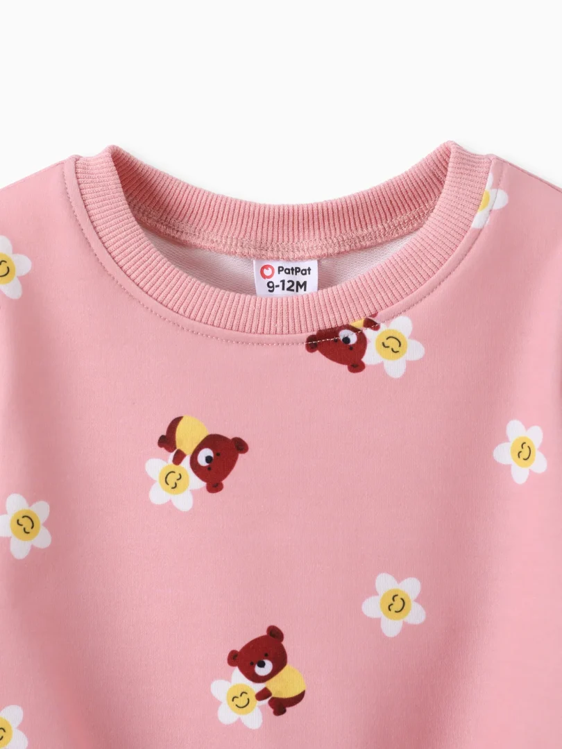 Baby Boy/Girl 2pcs Bear Print Sweatshirt and Pants Set - Image 3