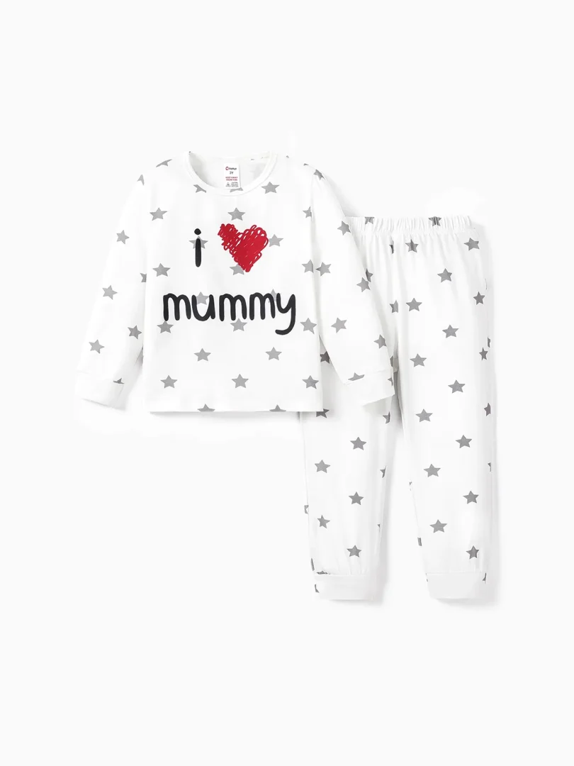 2pcs Baby Girl/Boy Letter and Heart Pattern Pajamas
