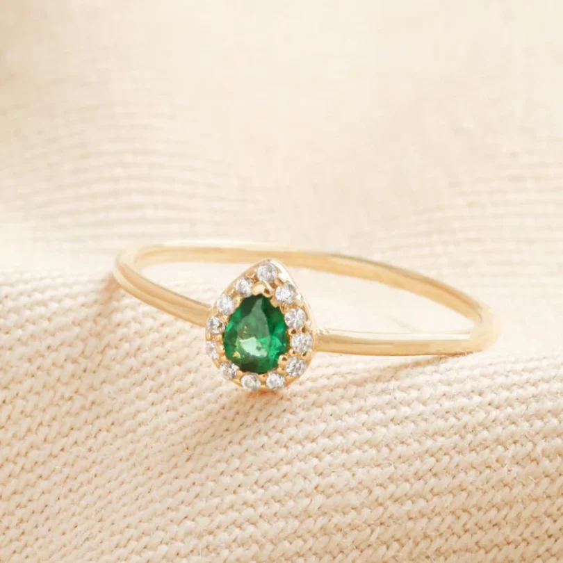Emerald Crystal Teardrop Ring in Gold
