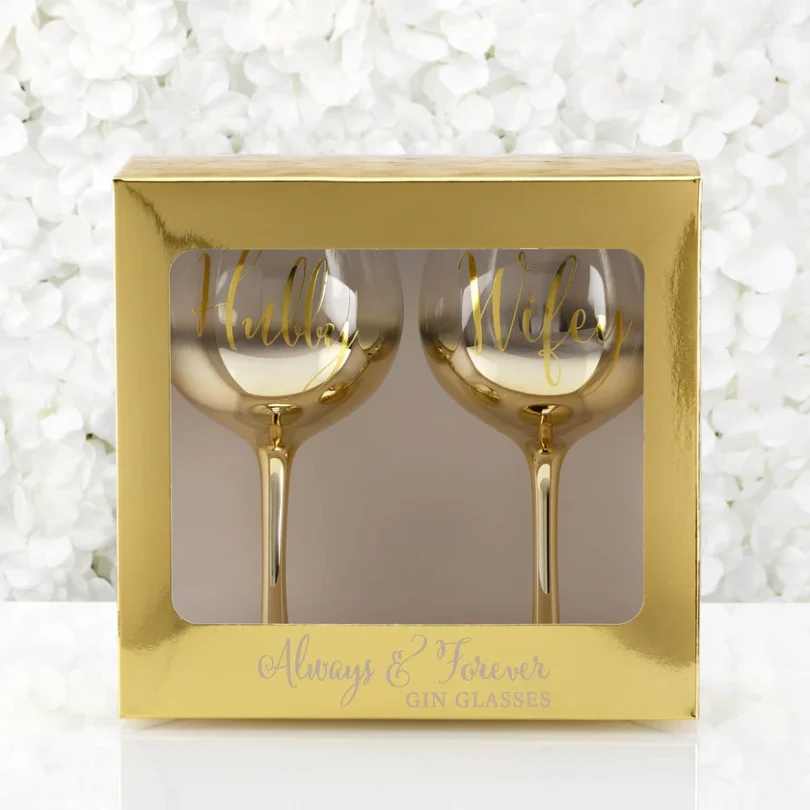 Always & Forever Hubby & Wifey Gold Ombre Gin Glasses Set - Image 3