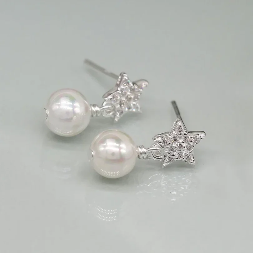 Sterling Silver Crystal Star and Pearl Drop Earrings